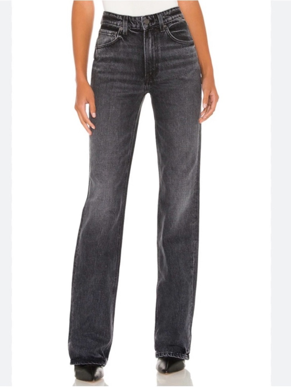 GRLFRND Melanie Washed Black High-Rise Bootcut Jeans